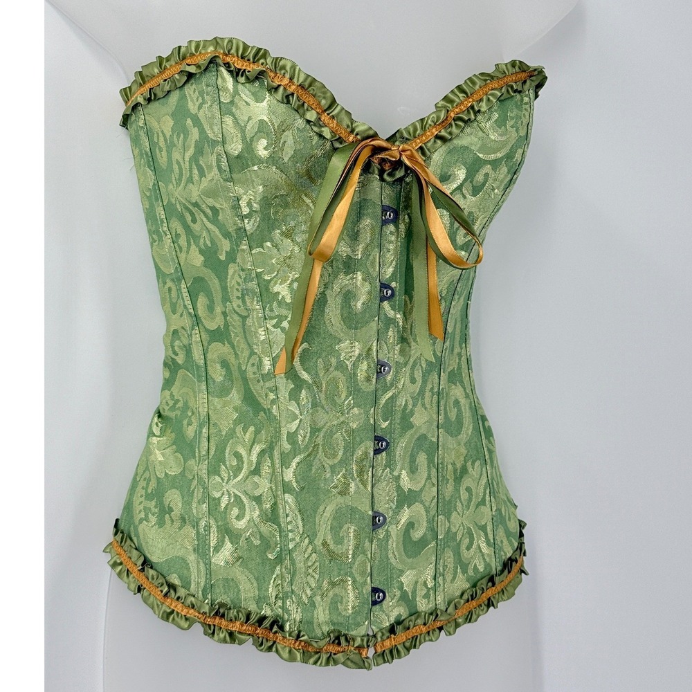 Renaissance Ren Faire Corset Top Women sz XXL Fairycore ruffle festival damask